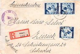 Österreich 1946, MeF 3x50 G. Auf Einschreiben Zensur Brief V. Graz I.d. Schweiz - Brieven En Documenten
