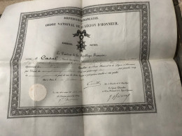 Certificat Chevalier De La Légion D’honneur 1890 Toulon - France