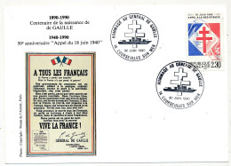 CPM Affr 2,30 Appel à La Résistance - Obl Temp. Hommage Au Général De Gaulle -30/6/1990 COURSEULLES SUR MER - De Gaulle (Général)