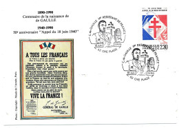 CPM Affr 2,30 Appel à La Résistance - Obl Temp. C. De Gaulle 1er Résistant De France - 18/6/1990 OYE PLAGE - De Gaulle (Général)