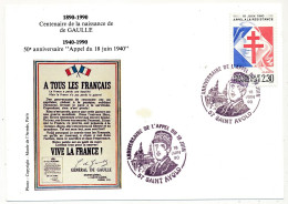 CPM Affr 2,30 Appel à La Résistance - Obl Temp. Anniversaire De L'Appel Du 18 Juin - 18/6/1990 SAINT AVOLD - De Gaulle (Général)