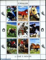 Sao Tome/Principe 1995 Horses 9v M/s, Mint NH, History - Nature - Knights - Dogs - Horses - São Tomé Und Príncipe