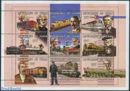 Chad 1998 American Railway Pioneers 9v M/s, Mint NH, Transport - Railways - Altri & Non Classificati