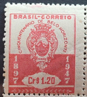 C 236 Brazil Stamp 50 Years Of Belo Horizonte Coat Of Arms 1947 Variety Print Off - Enteros Postales