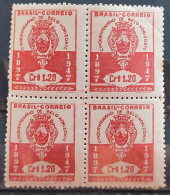 C 236 Brazil Stamp 50 Years Of Belo Horizonte Coat Of Arms 1947 Block Of 4 - Enteros Postales