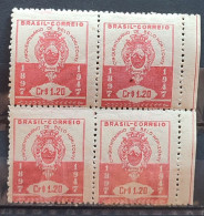 C 236 Brazil Stamp 50 Years Of Belo Horizonte Coat Of Arms 1947 Block Of 4 Variety Print Off - Enteros Postales