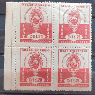 C 236 Brazil Stamp 50 Years Of Belo Horizonte Coat Of Arms 1947 Block Of 4 2 - Enteros Postales