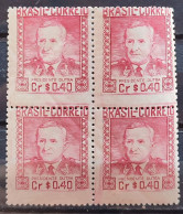 C 232 Brazil Stamp Military President Eurico Gaspar Dutra 1947 Block Of 4 Variety Print Off - Nuovi