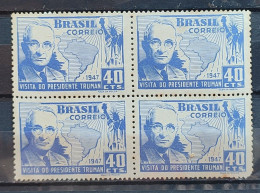 C 230 Brazil Stamp President Harry Truman United States Map 1947 Block Of 4 3 - Nuovi