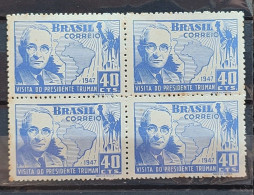 C 230 Brazil Stamp President Harry Truman United States Map 1947 Block Of 4 - Nuovi