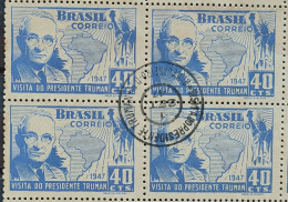 C 230 Brazil Stamp President Harry Truman United States Map 1947 Block Of 4 CPD DF - Nuovi