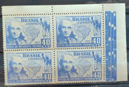 C 230 Brazil Stamp President Harry Truman United States Map 1947 Block Of 4 1 - Nuovi