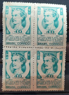 C 227 Brazil Stamp Poet Castro Alves Literature 1947 Block Of 4 2 - Nuovi