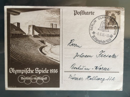 Postkarte 1936 - Olympische Spiele 1936 Berlin. Stempel: Berlin Olympisch Stadion - Cartoline