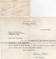 John Gielgud 1954 Hand Signed Autograph On Private Headed Paper - Sonstige & Ohne Zuordnung