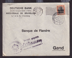DDGG 321 - Enveloppe WWI TP Germania BRUXELLES 1917 Vers GAND - DOUBLE Censure Bancaire 11.1 Et Etapes GENT - OC1/25 General Government