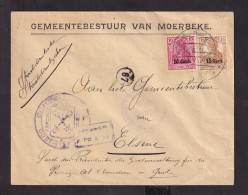 DDGG 322 - Enveloppe WWI TP Germania PUWst. 33 - Censure GENT - Entete Gemeentebestuur Van MOERBEKE - OC26/37 Territoire Des Etapes