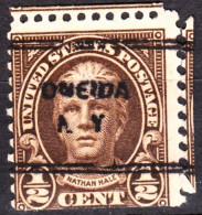 USA Precancels New York 1925 Sc551 ½c Hale P.11. ONEIDA / N. Y.  Defect - Prematasellado