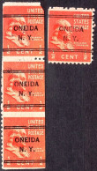 USA Precancels New York 1938 Sc803 ½c Franklin. ONEIDA / N. Y. 1v+Strip 3v Defect - Prematasellado