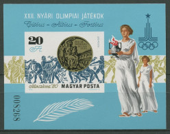 Ungarn 1980 Olympia Moskau Goldmedaille Block 145 B Postfr. Geschnitten (C92568) - Blokken & Velletjes