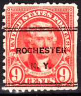 USA Precancels New York 1927 Sc641 9c Jefferson, P.11x10½. ROCHESTER / N. Y. Defect - Prematasellado