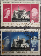 BRITISH GUIANA. ~ 1966 ~ S.G. NUMBERS 374 - 375. ~ SIR WINSTON CHURCHILL. ~ VFU #03808 - Guyana Britannica (...-1966)