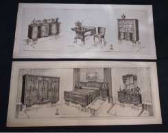 2 X Mechelse Meubelontwerpen  Interieur Eetkamer En Slaapkamer 1930 / 40 Grote Prenten  Mechelen  Malines - Tijdschriften & Catalogi