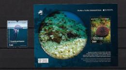 AZORES /AÇORES - EUROPA-CEPT 2024 -"UNDERWATER FLORA And FAUNA".- SERIE De 1 V.-N + HOJITA BLOQUE/BLOCK - 2024