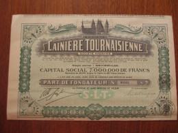 BELGIQUE - BRUXELLES 1929 - LAINIERE TOURNAISIENNE - PART DE FONDATEUR - Other & Unclassified