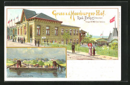 Lithographie Hamburg-Moorburg, Gasthaus Moorburger Hof Mit Anlegeponton  - Harburg