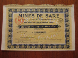 ROUMANIE - MINES DE SARE - OBLIGATION DE 500 FRS 5 1/2% - PARIS 1931 - PEU COURANT - Other & Unclassified