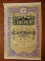 FRANCE - PARIS 1907 - Cie FRANCAISE DU LITHOPONE - PART BENEFICIAIRE - DECO : ART NOUVEAU - Other & Unclassified