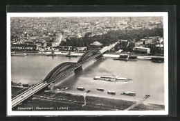 AK Düsseldorf, Fliegeraufnahme Mit Der Brücke über Den Rhein Und Dem Blick Auf Die Stadt  - Duesseldorf