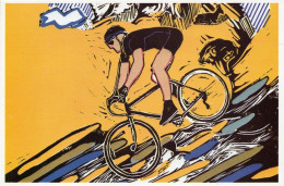 Penny Leyland Route 69 Exhausted Cyclist Bicycle Silk Screen Painting Postcard - Otros & Sin Clasificación