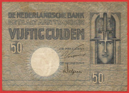 Pays-Bas - Billet 50 Gulden - Mars 1929 - Usagé, état Correct - 50 Gulden