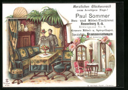 Lithographie Ronneburg, Bau- Und Möbel-Tischlerei Paul Sommer, Rödergasse 9  - Ronneburg