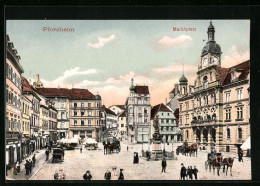 AK Pforzheim, Belebter Marktplatz  - Pforzheim