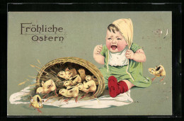 AK Weinendes Kleinkind Mit Osterküken  - Pâques