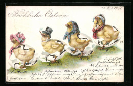 AK Fröhliche Ostern, Osterküken-Familie  - Pâques