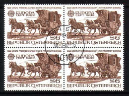 ÖSTERREICH MI-NR. 1713 O 4er BLOCK EUROPA 1982 ERSTE PFERDEEISENBAHN - 1982