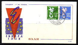 SAARLAND MI-NR. 439-440 FDC EUROPA 1958 TAUBE STEMPEL BONN - 1958