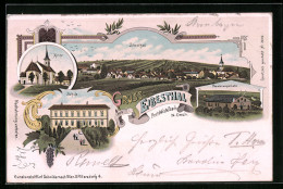 Lithographie Mistelbach, Eibesthal, Passionsspielhalle, Kirche, Schule  - Otros & Sin Clasificación