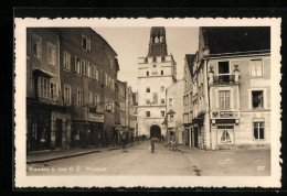 AK Braunau A. Inn, Strassenpartie In Der Vorstadt, Gasthaus Lechnerbräu  - Autres & Non Classés