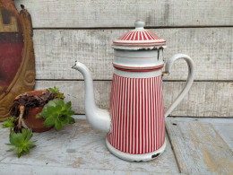 Ancienne Cafetière Émaillée B.B Striée Rouge - Altri & Non Classificati