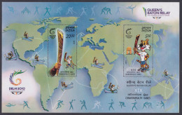 Inde India 2010 MNH MS Delhi Commonwealth Games, Sport, Sports, Queen's Baton Relay, Tiger, Map, Mascot, Miniature Sheet - Neufs