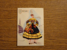 Carte Brodée "Bretagne - Costume Bigouden" - Jeune Femme Costume Brodé/Tissu- 10,2x14,8cm Env. - Brodées