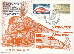 Carte Affr 0,60 + 2,10 TGV - Obl Point Philatélie NICE - 4/4/1987 - Treinen