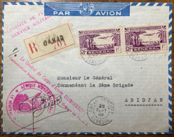 SÉNÉGAL - 1939 - Paire Yv.PA3  Sur LSC Avion Recomandée En FM De DAKAR à ABIDJAN, Côte D'Ivoire - Covers & Documents