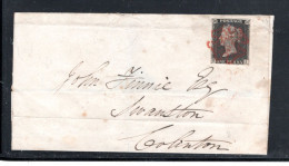 1841 , 1 P. Black , 4 Large Margins , Cover Not  Full Contents -  Very Clear Red MX  Cancel,  Stamp Very Tyney Crease - Brieven En Documenten