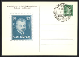 AK Berlin, 4. Bundestag Und 33. Deutscher Philatelistentag 1927, Ganzsache  - Timbres (représentations)